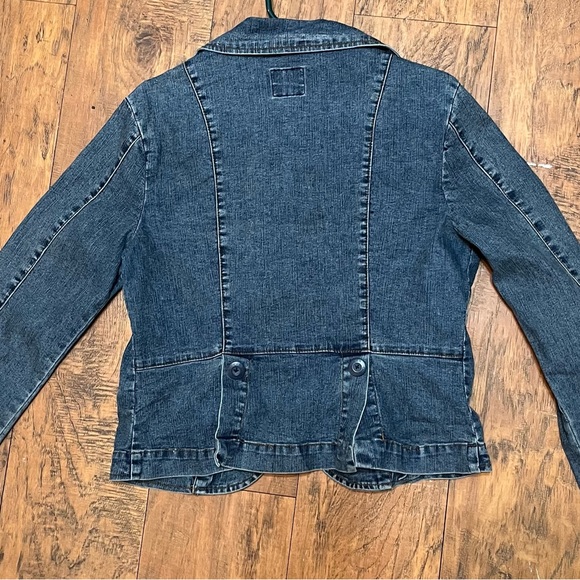 OTB stretch Jean blazer Y2K button up fitted dark wash denim vintage size med - Picture 13 of 16